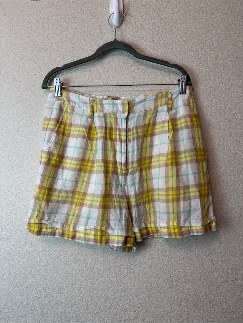 Rag & Bone 100% Cotton Plaid Yellow & White Women's Shorts Size 10